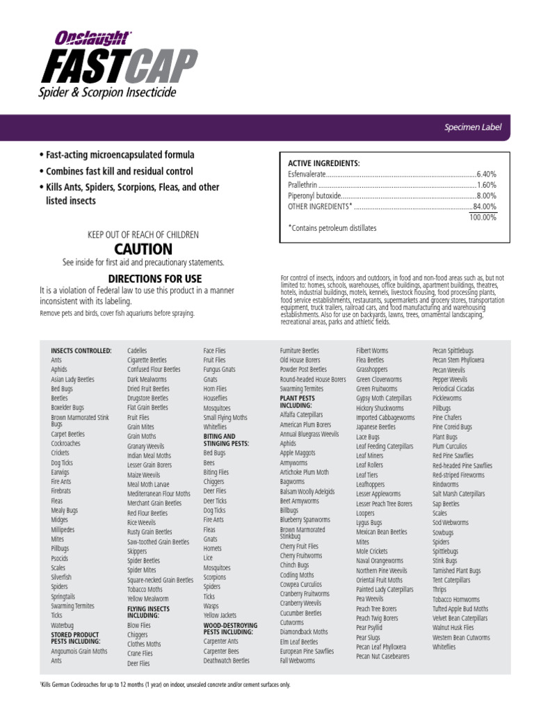 Onslaught FastCap Insecticide Label | PDF | Pest (Organism) | Pest Control