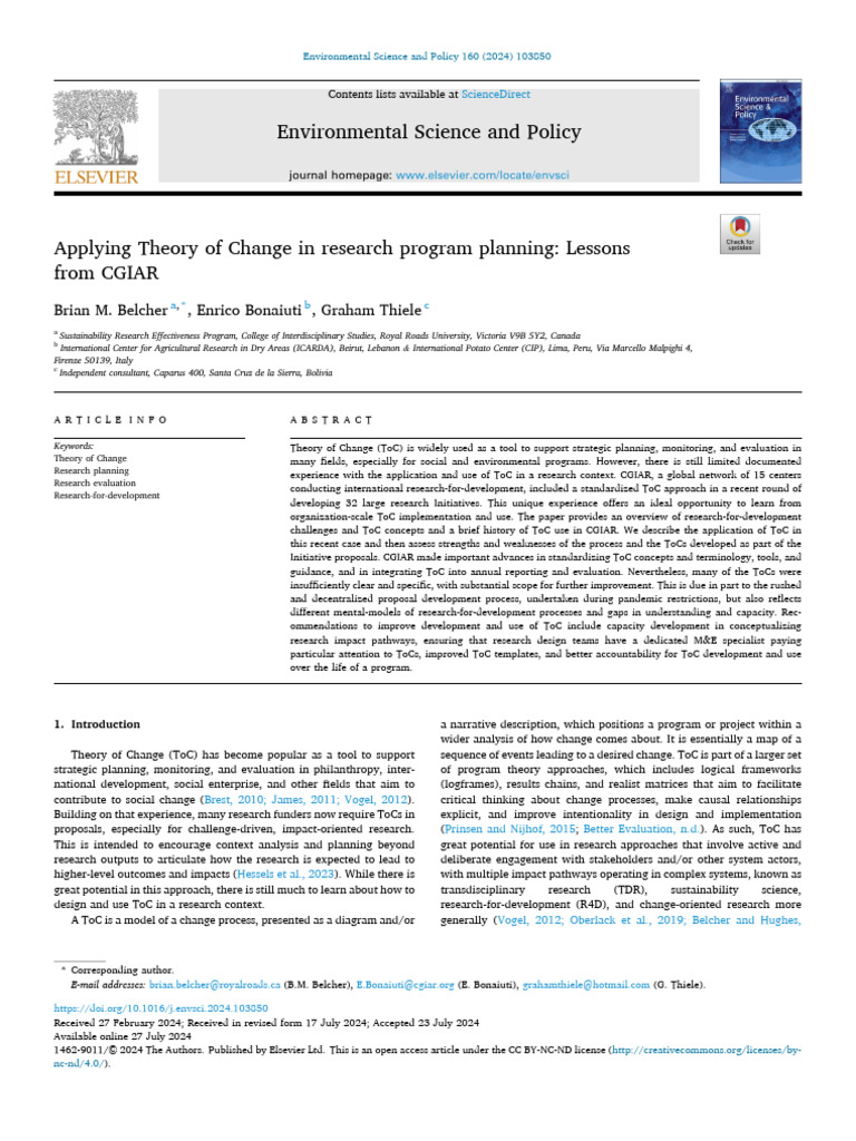 Theory of Change in Research Planning | PDF | Cognition