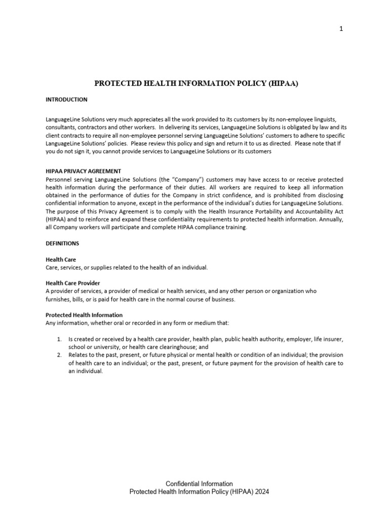 HIPAA Compliance Policy 2024 | PDF | Health Insurance Portability And ...