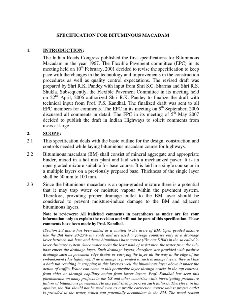 Specification for Bituminous Macadam | PDF | Asphalt | Road Surface