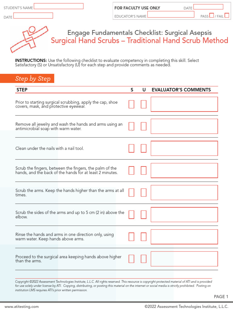 Surgical Hand Scrub Checklist Guide | PDF