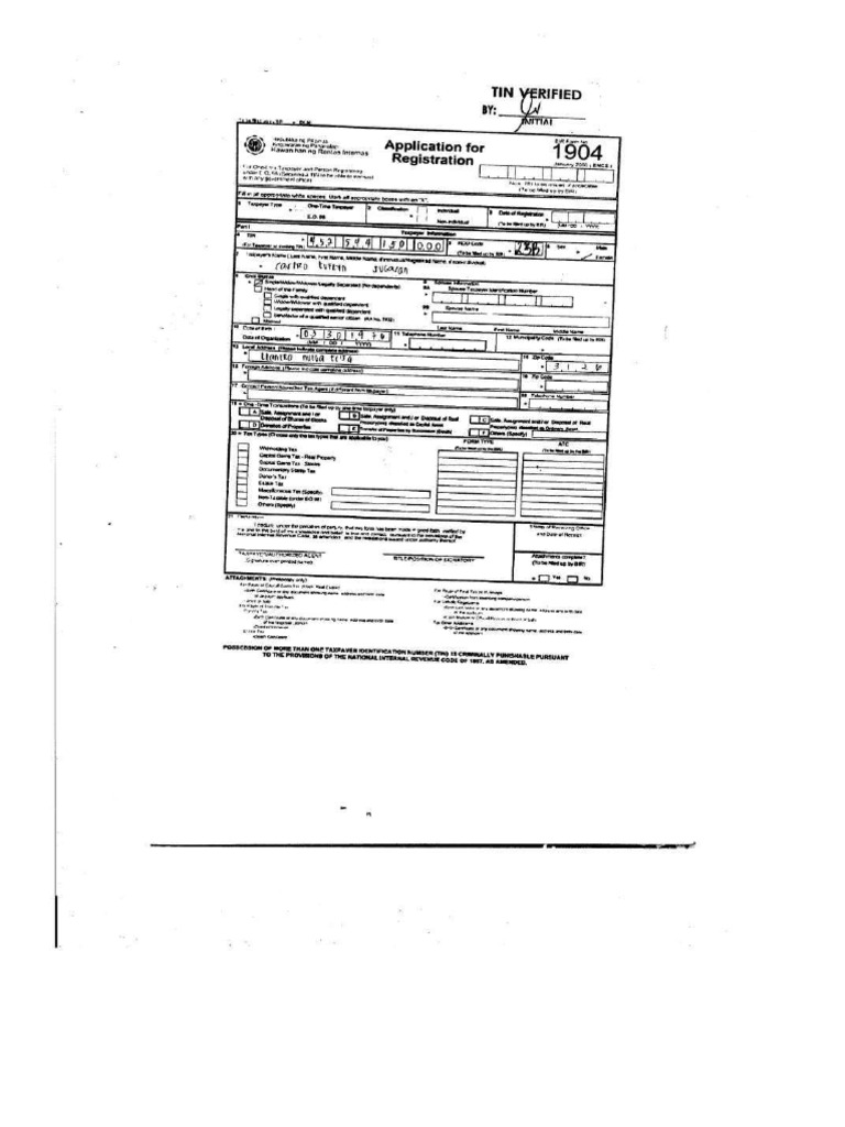 BIR 1901 - 1902 - 1904 - 1905 - 2305 Application For BIR Registration ...