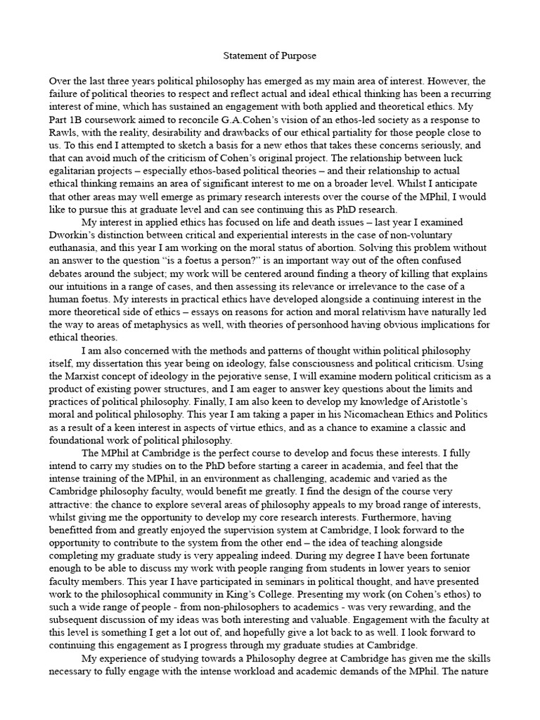 SOP MPhil (AHRC) Philosophy | PDF | Political Philosophy | Ideologies