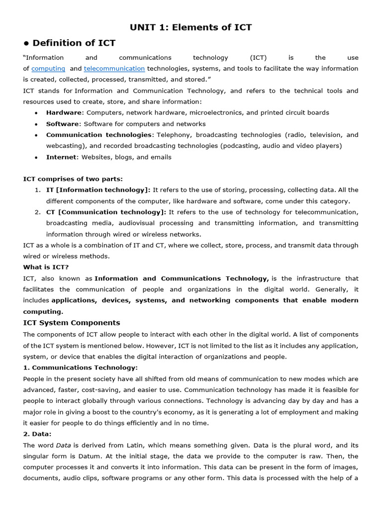Key Elements of ICT Systems | PDF | Educational Technology | Computer ...