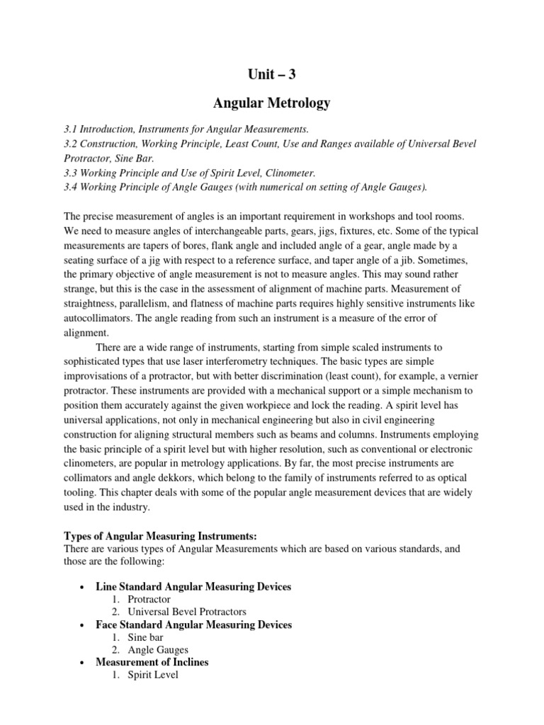 Angular Measurement Instruments Overview | PDF | Metrology | Tools
