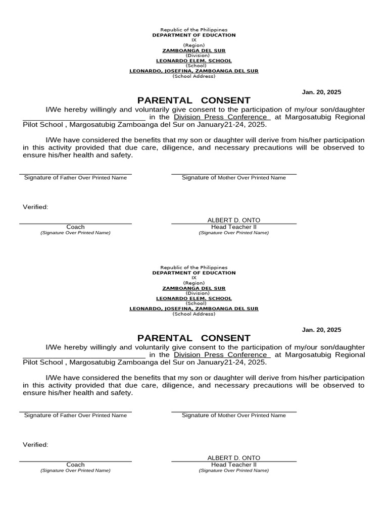 Parental Consent for Press Conference | PDF