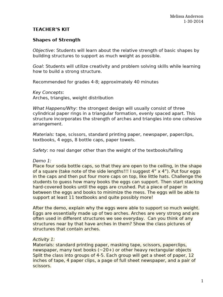 Shapes of Strength Teacher Kit | PDF | Paper