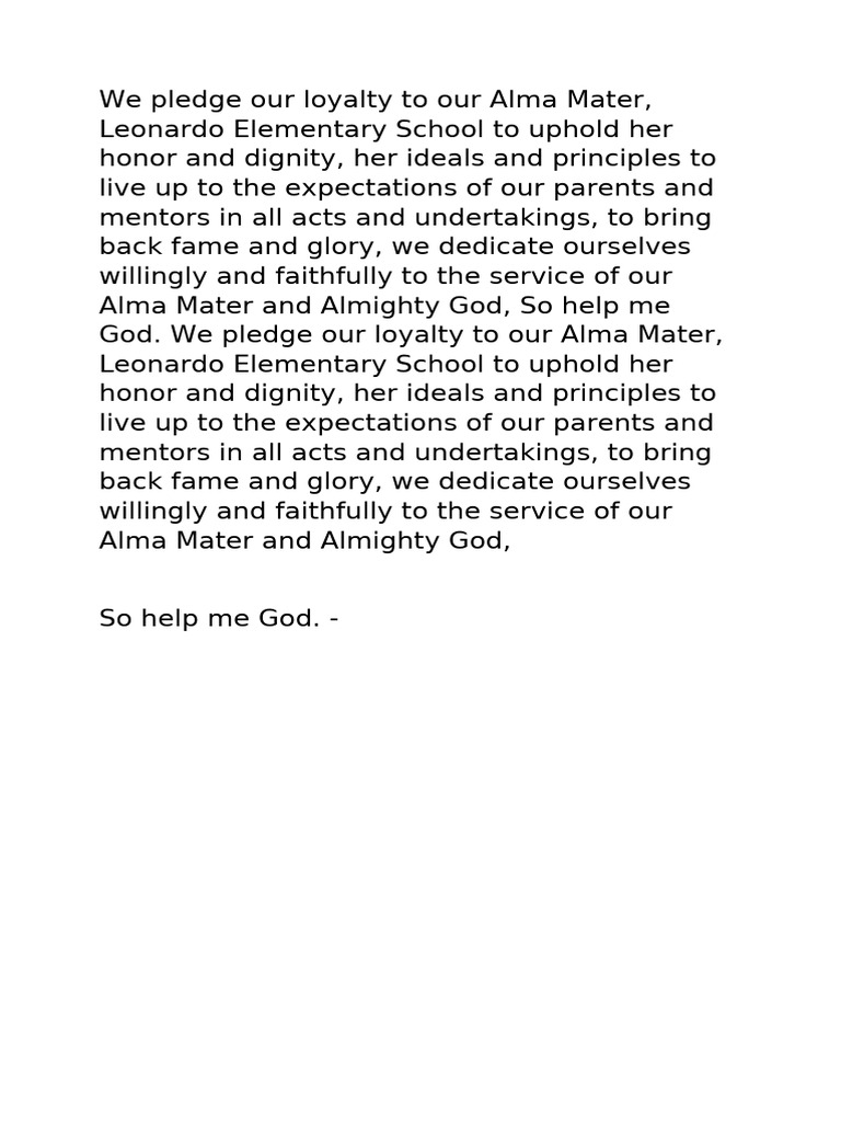We Pledge Our Loyalty to Our Alma Mater | PDF