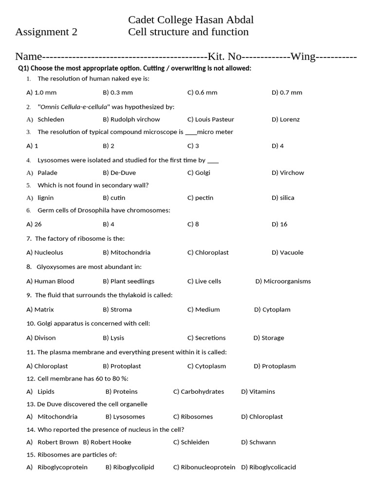 Cell Structure and Function Quiz | PDF | Cell (Biology) | Cytoplasm