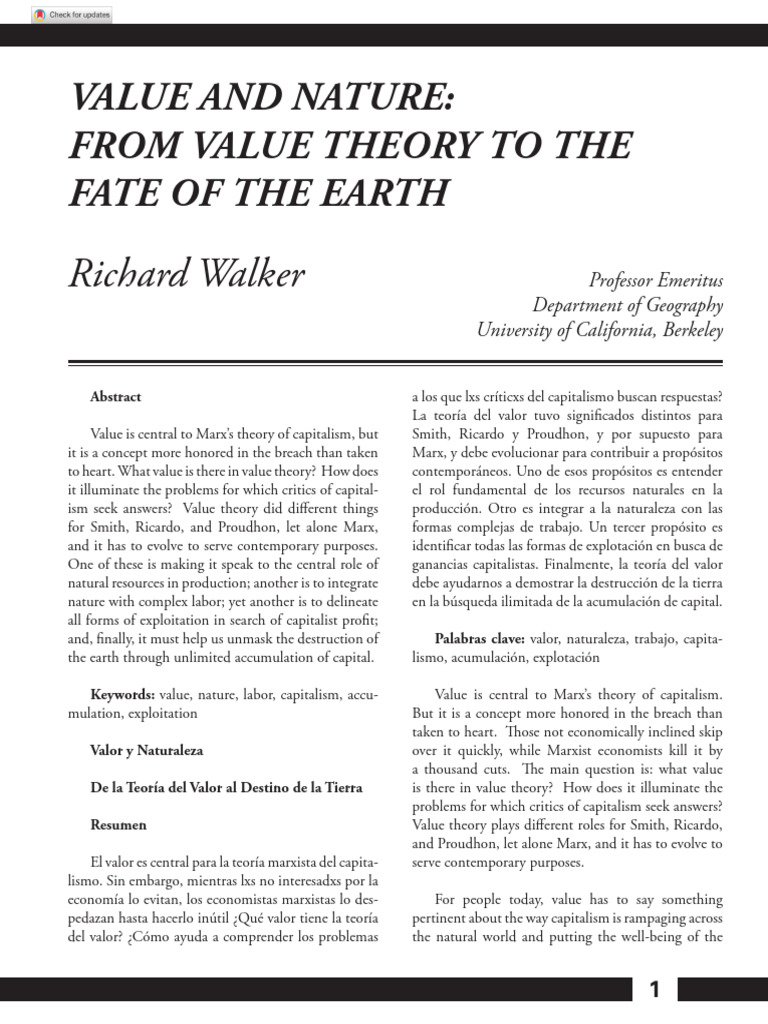 Walker 2016 Value and Nature From Value Theory To The Fate of The Earth ...