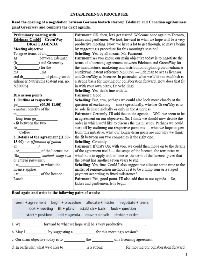Biotech Negotiation Agenda Pdf License Joint Venture