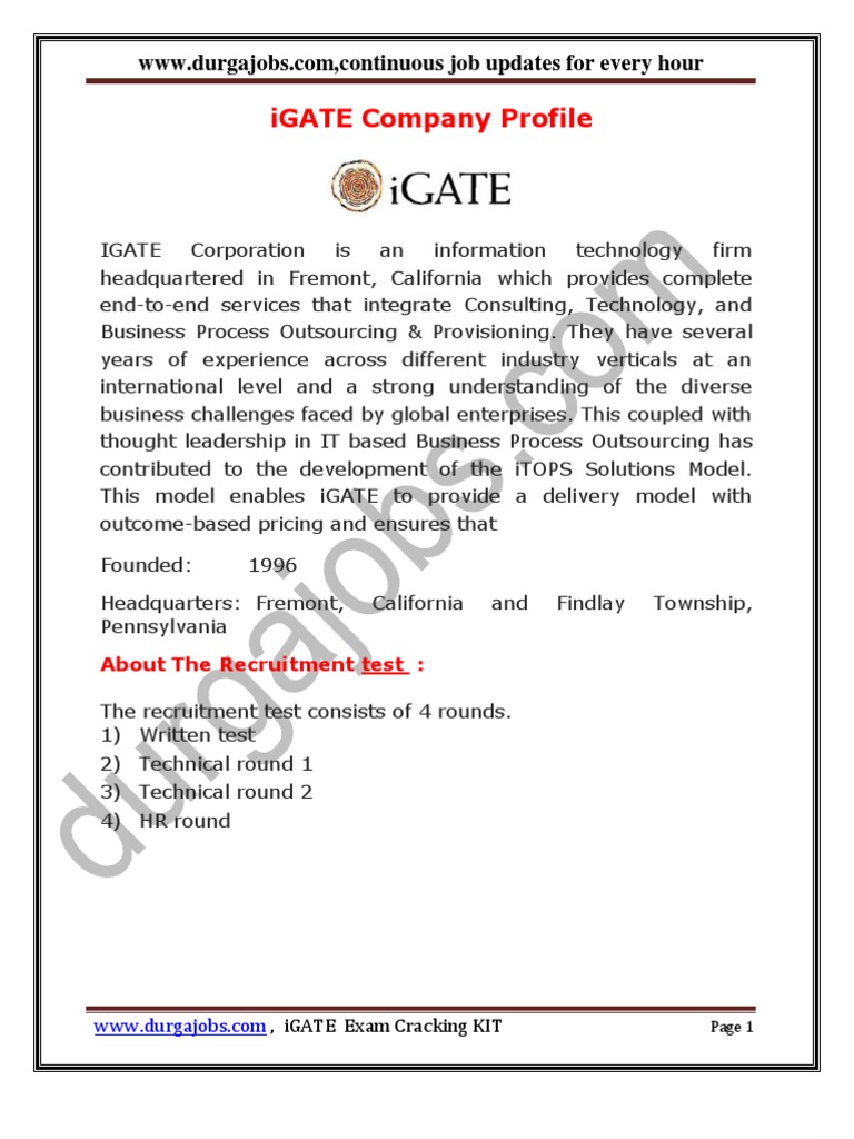iGATE Corporation Recruitment Overview | PDF | Teaching Methods & Materials