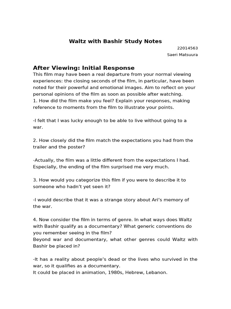 Waltz with Bashir: Film Analysis Notes | PDF | Memory | Psychology