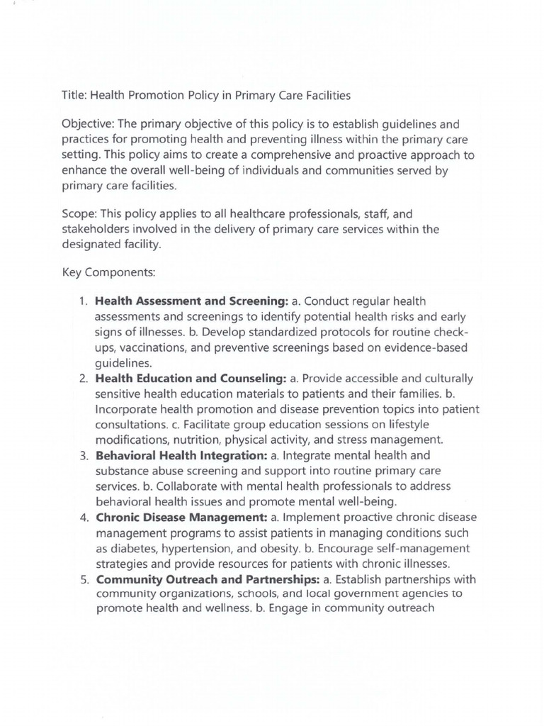 Sample Health Promotion Policy | PDF