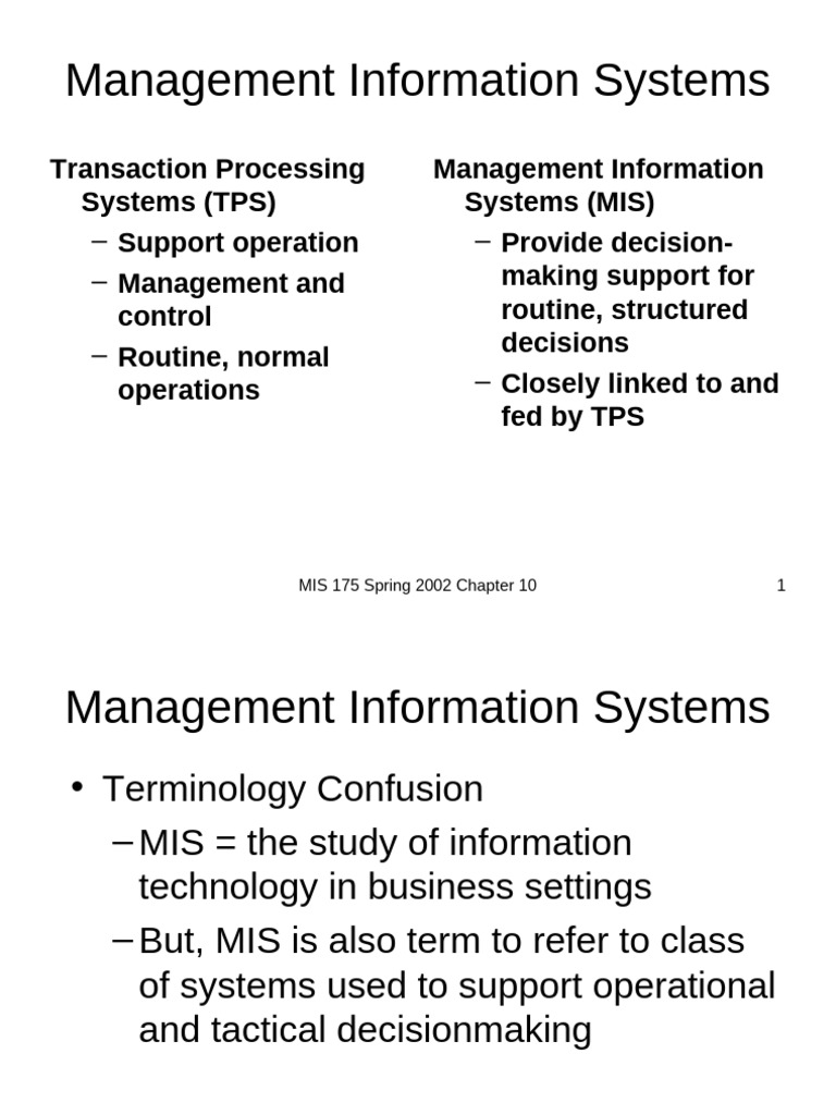 Management Information Systems: MIS 175 Spring 2002 Chapter 10 1 | PDF ...