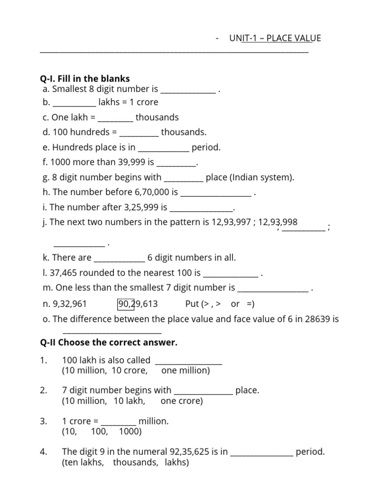 Math Place Value Exercises | PDF | Numbers | Notation