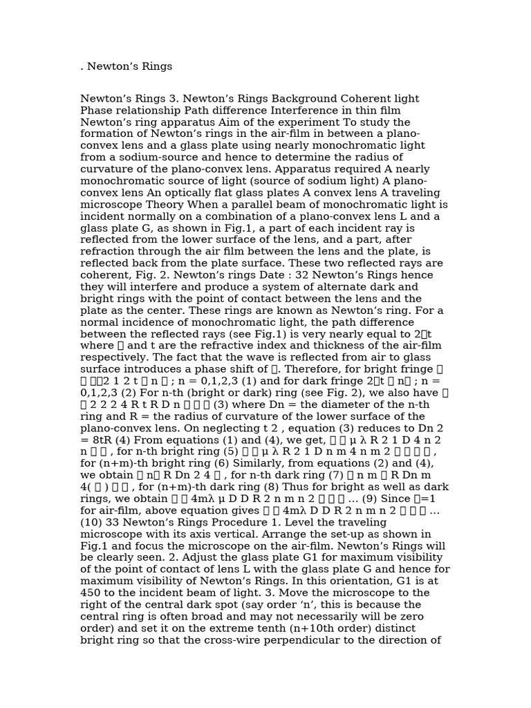 Newton Rings Experiment | PDF | Physical Sciences | Optics