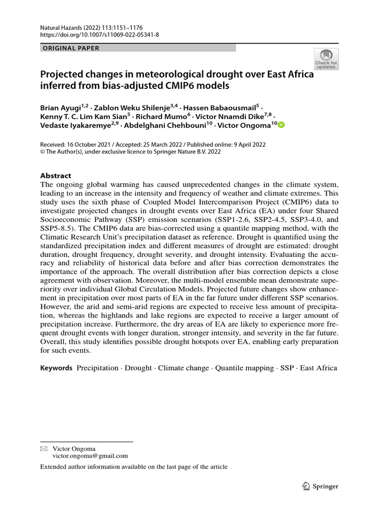 Projected Changes in Meteorological Drought Over East Africa Inferred ...