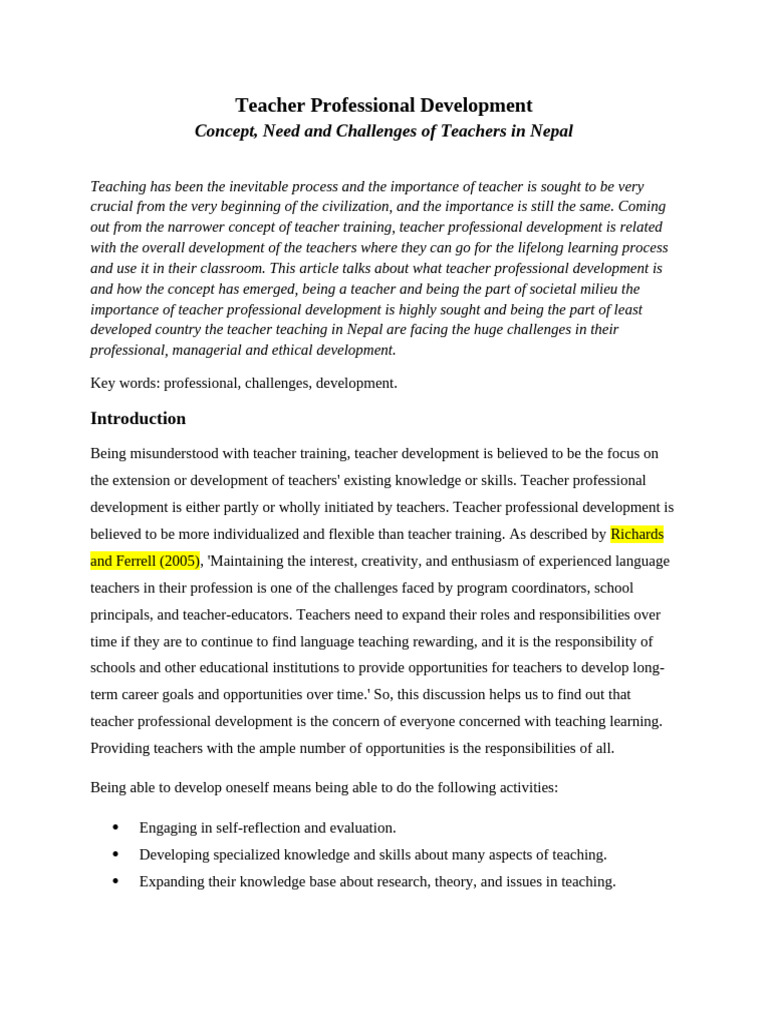 Teacher Development in Nepal: Challenges and Growth | PDF | Teachers ...