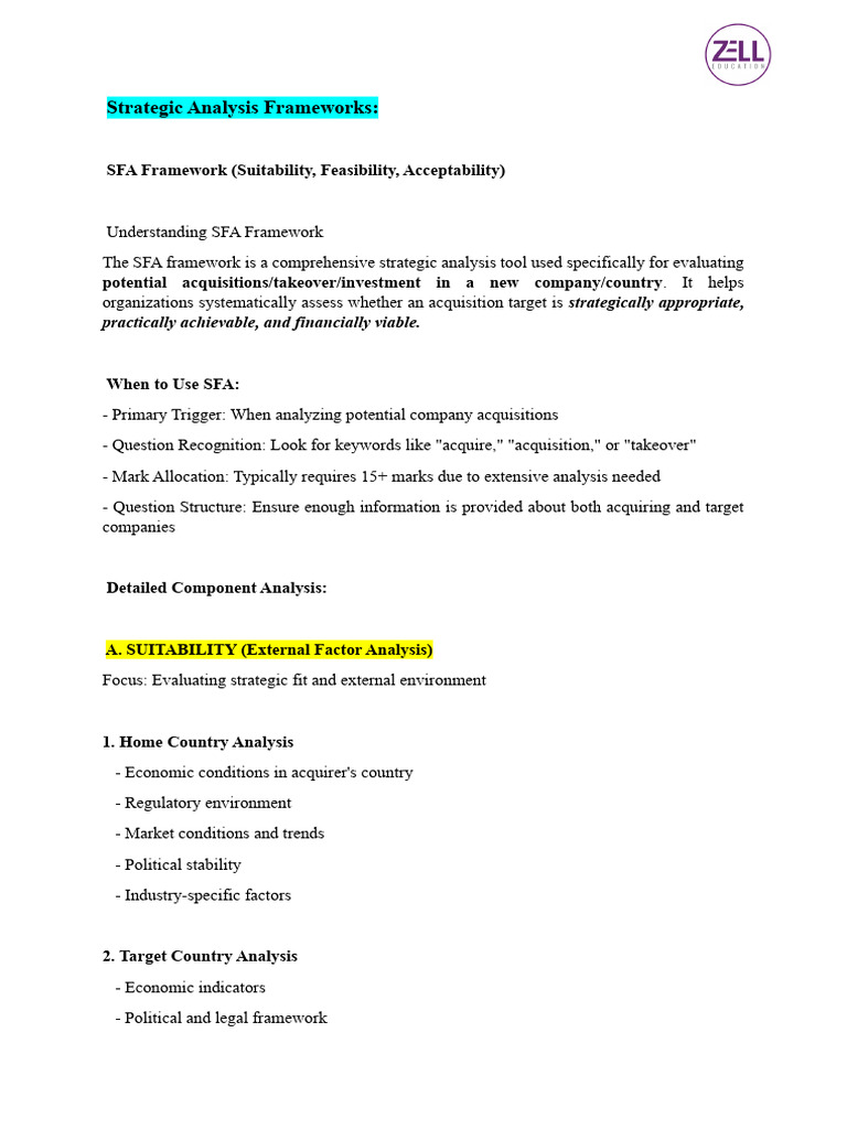 SFA Framework for Strategic Acquisitions | PDF | Mergers And ...