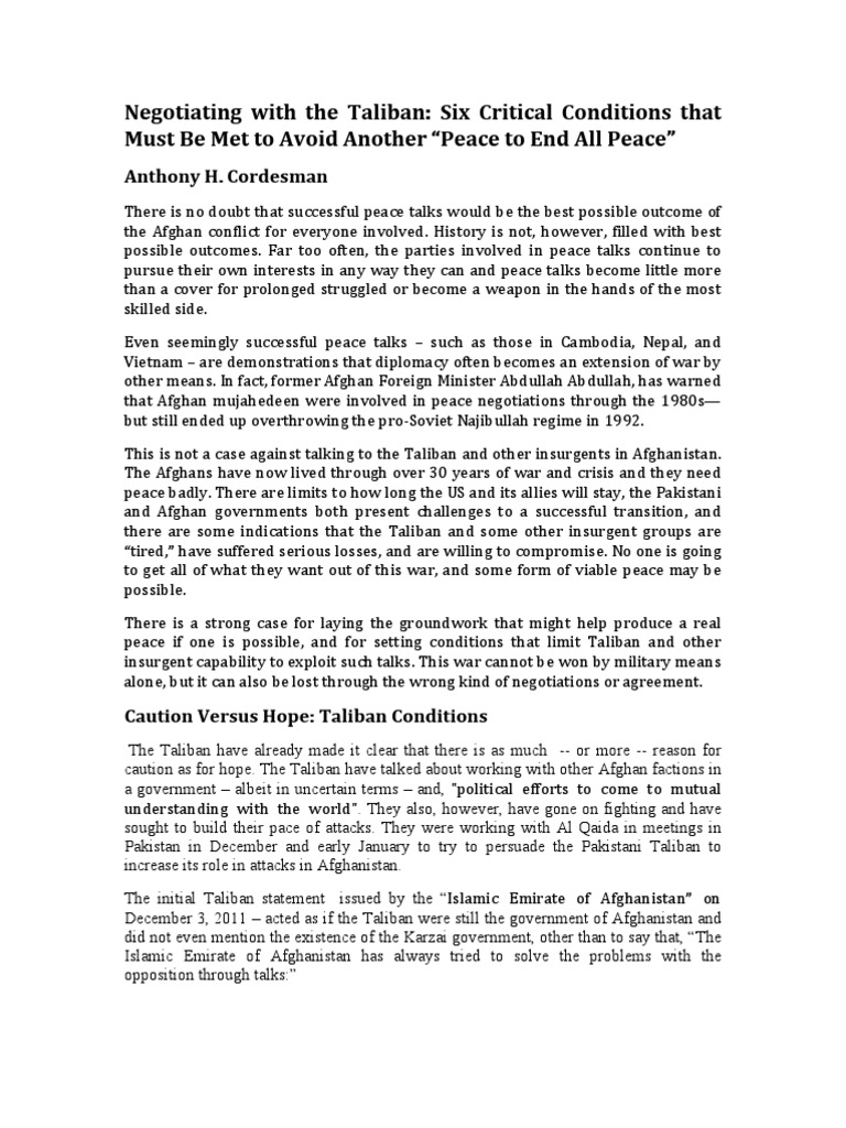 Talking To The Taliban | PDF | Taliban | Afghanistan