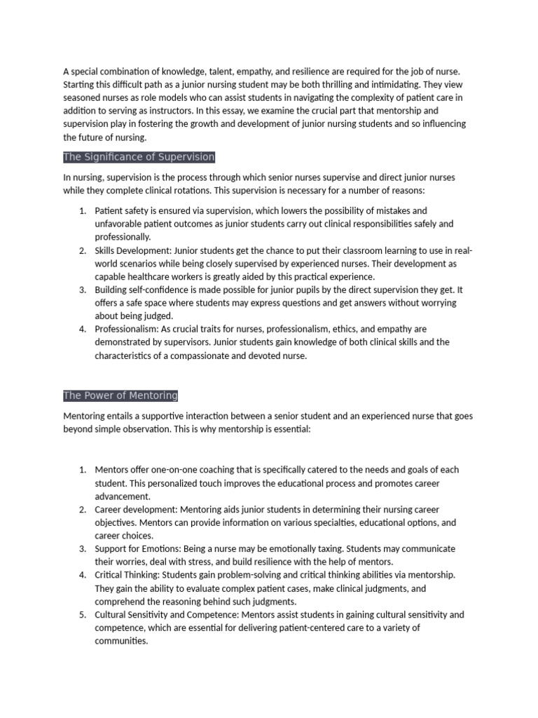 Essay | PDF | Mentorship | Nursing