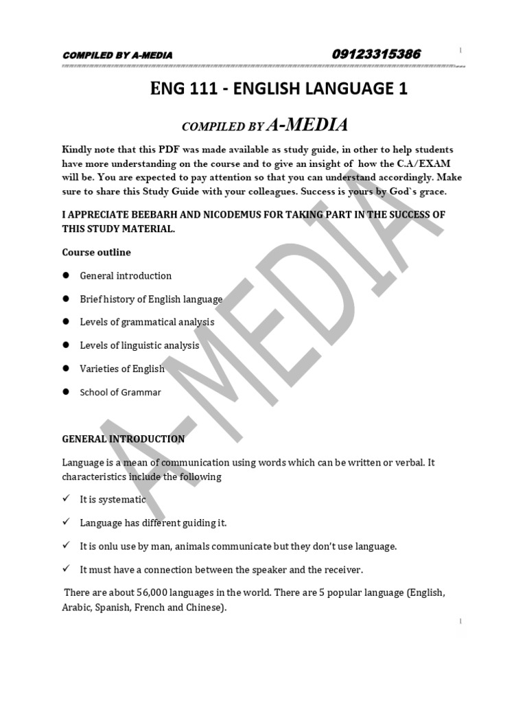 English Language Study Guide | PDF | Adverb | Clause