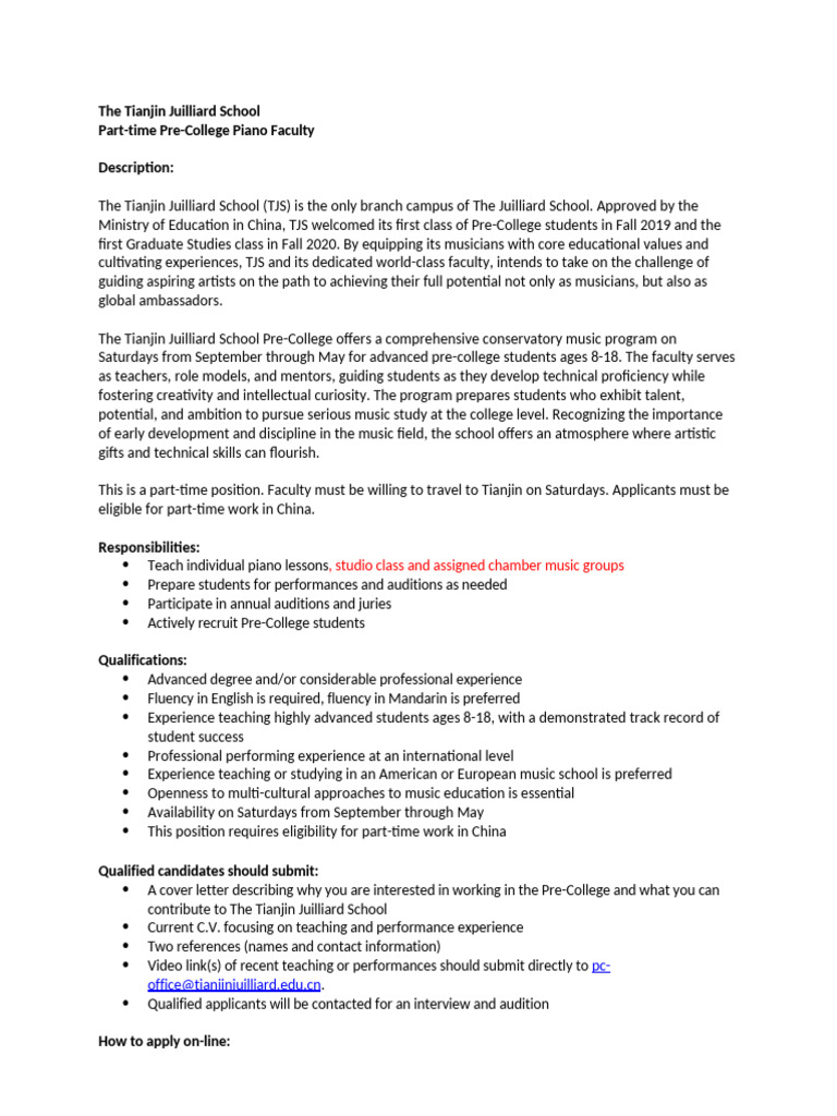 Tianjin juilliard pre-college part time | PDF | Learning
