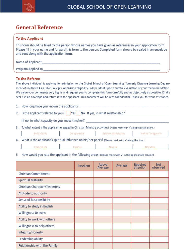 GSOL General Reference Form | PDF