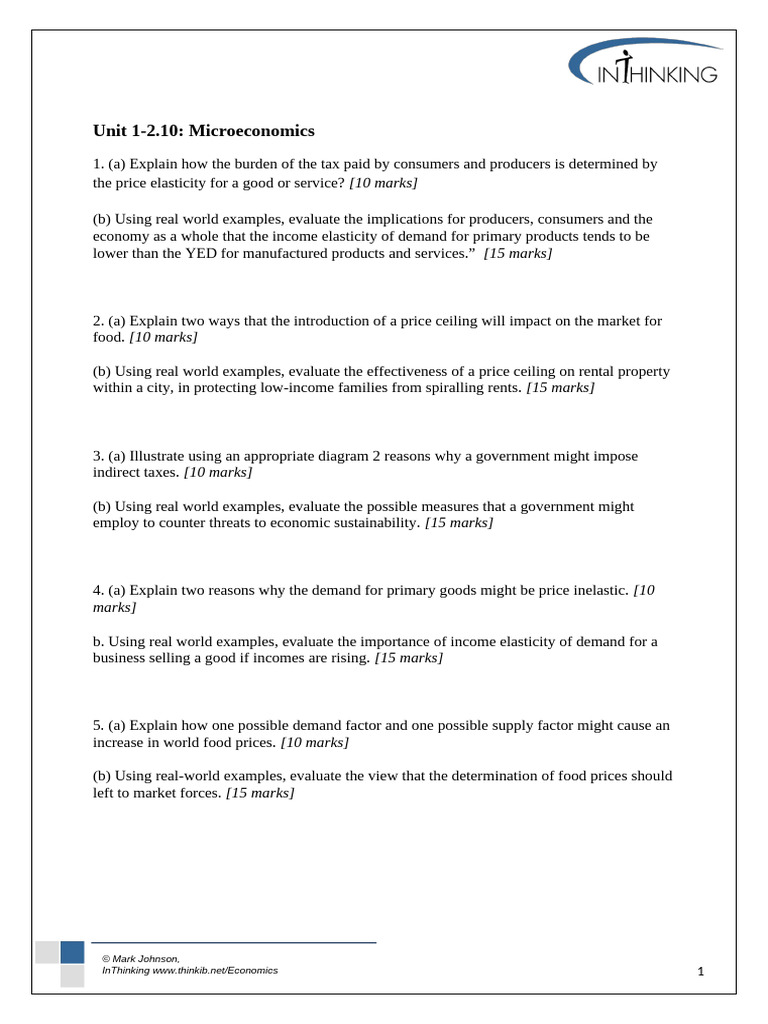 Units 1 To 2.10 Micro Questions | PDF | Elasticity (Economics) | Demand