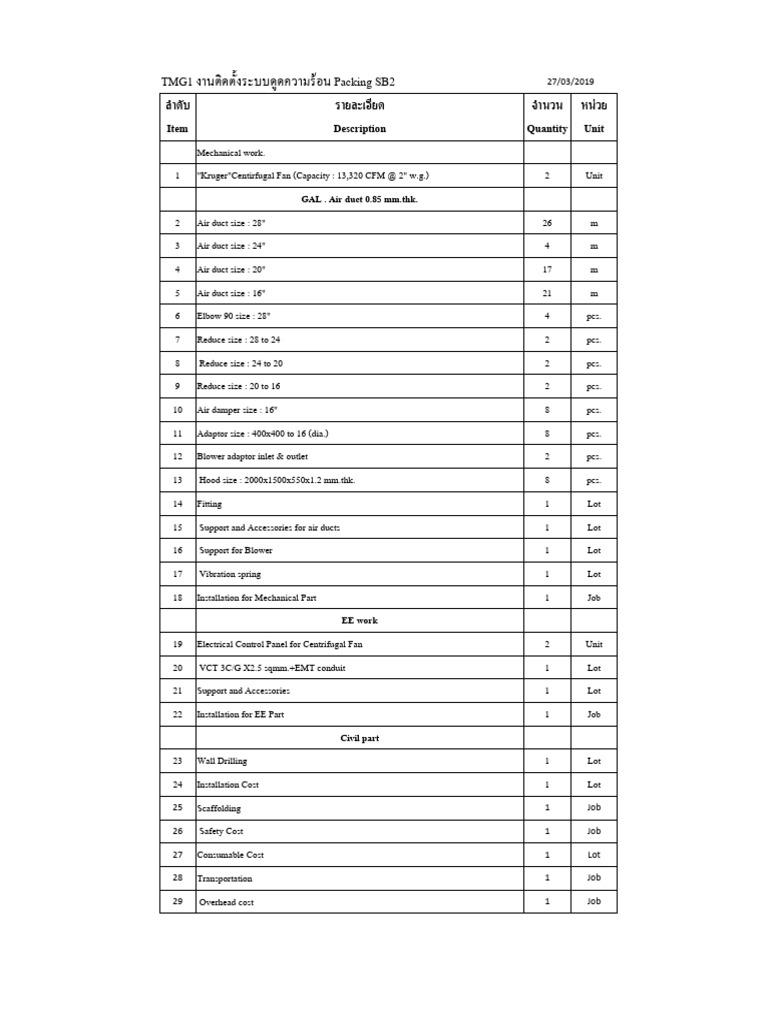 Mechanical Installation Cost Breakdown | PDF | Duct (Flow ...