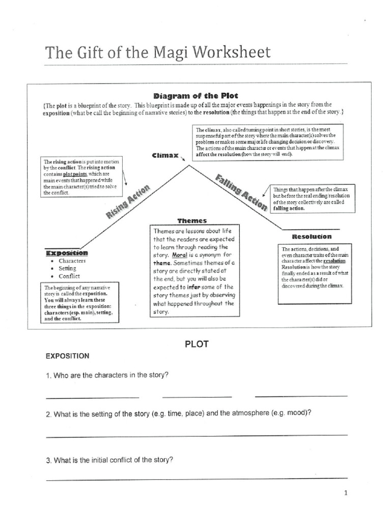 The Gift of The Magi Worksheet (With Plot Diagram) PDF