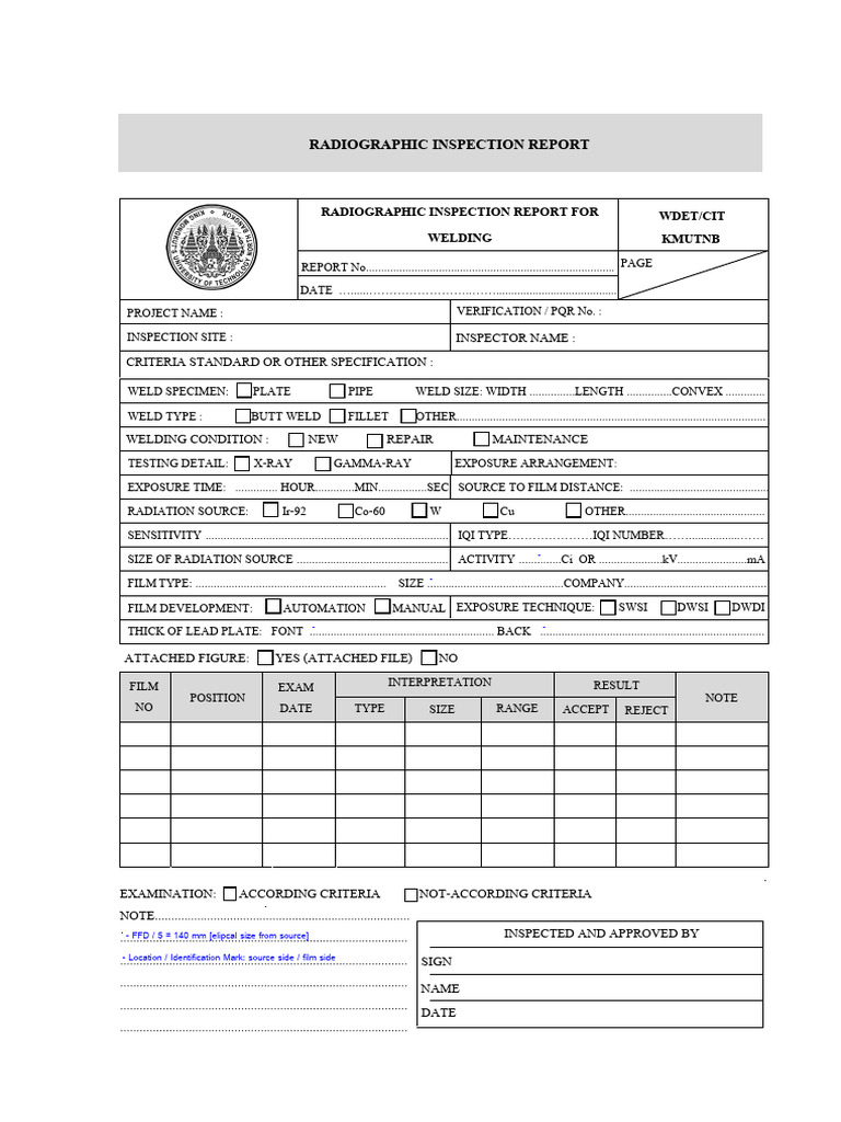 Radiographic Inspection Report for Welding | PDF | Welding | Construction