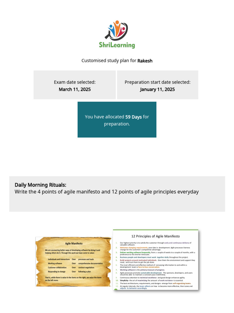Rakesh's Custom Study Plan for Exam | PDF