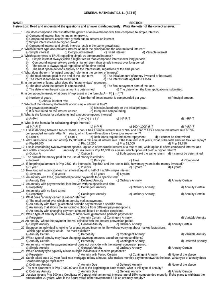 Dave Exam SET B | PDF | Interest | Compound Interest