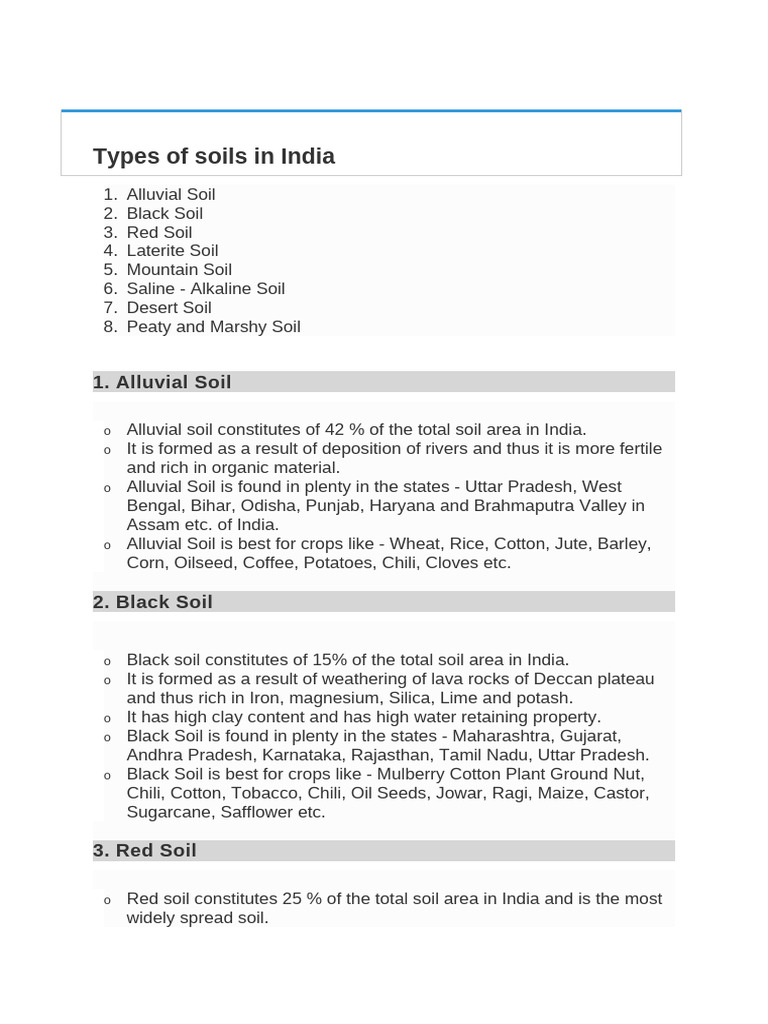 Types of soils in India | PDF | Soil | Crops