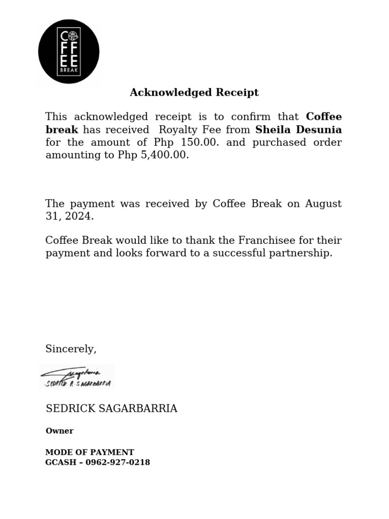 Acknowledged Receipt Royalty | PDF