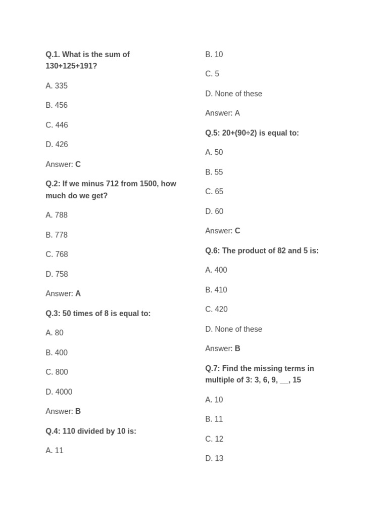 Math Quiz: Basic Concepts and Problems | PDF | Triangle | Area