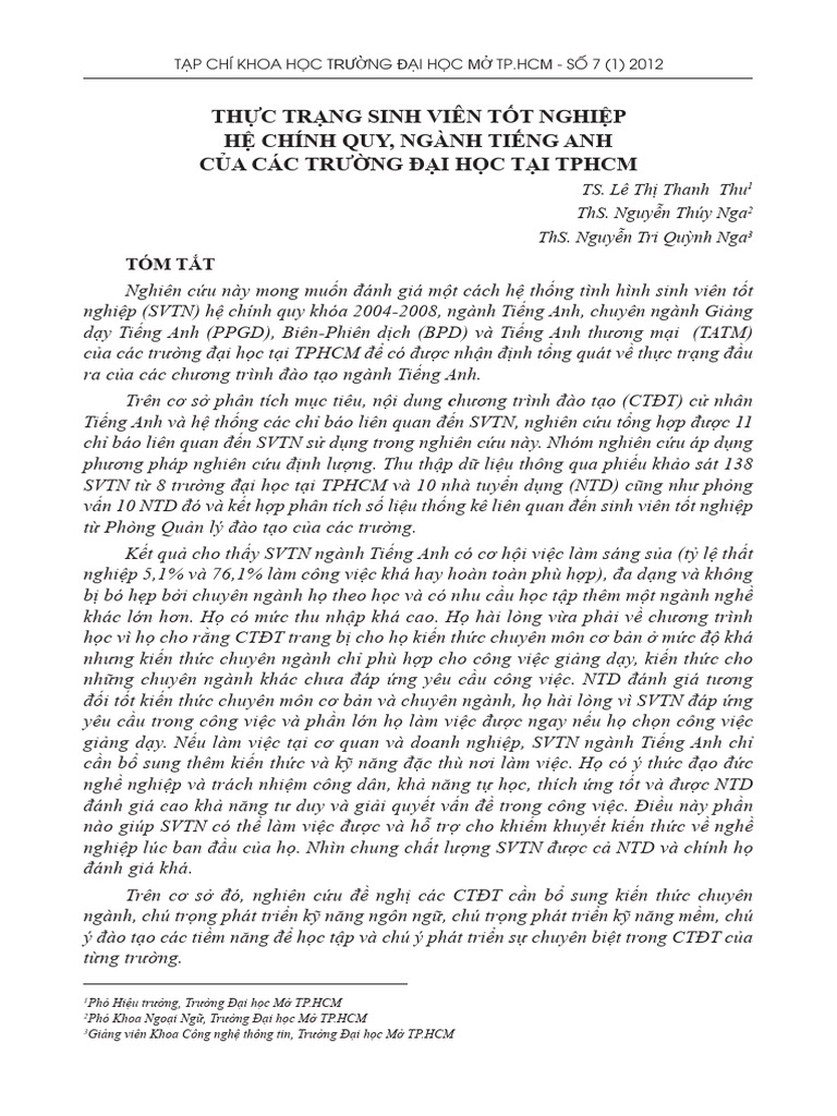 THỰC TRẠNG SINH VIÊN TỐT NGHIỆP NNA ở TPHCM | PDF