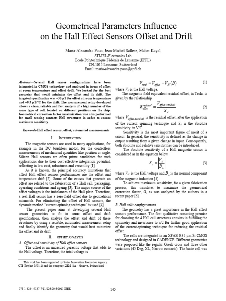 Geometrical Parameters Influence On The Hall Effect Sensors Offset and ...