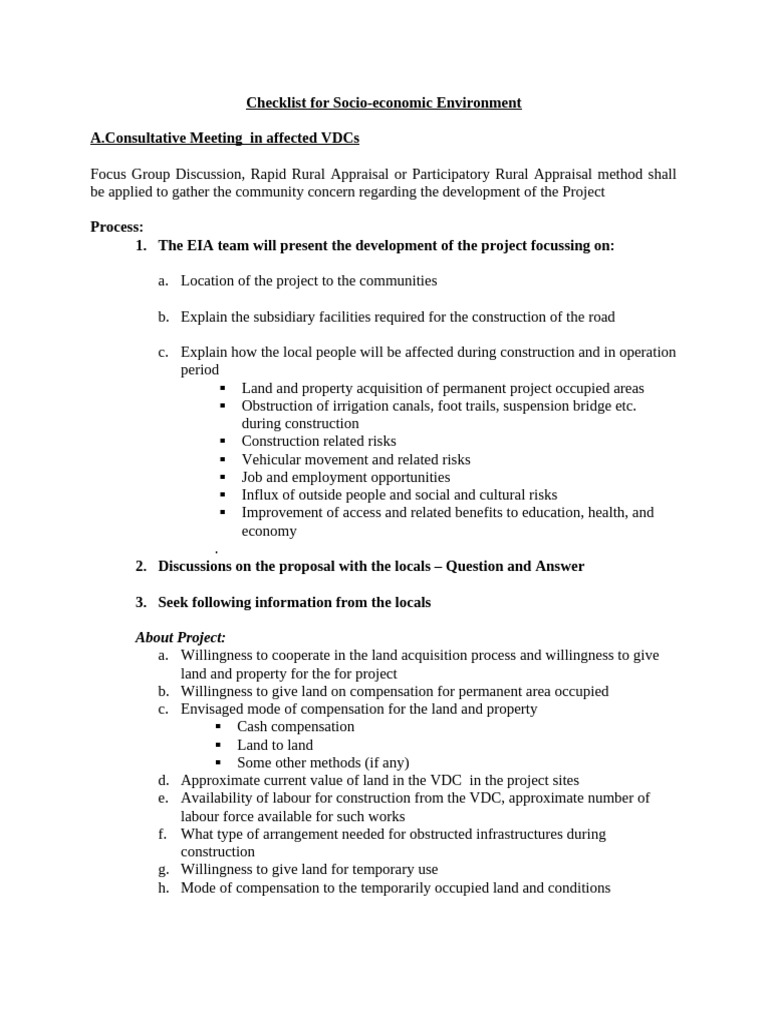 Socio-economic Impact Assessment Checklist | PDF | Agriculture | Food ...