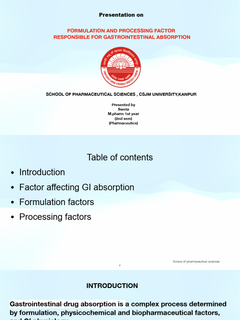 Formulation and Processing Factor For Gastro Intestinal Absorption ...