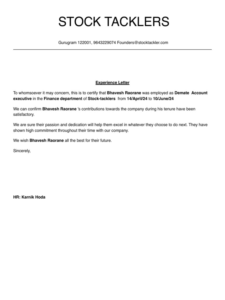 Experience Letter | PDF