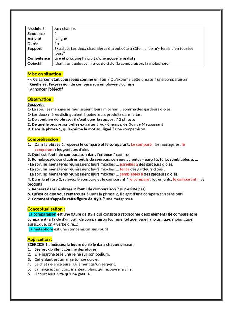 Figures de style : Comparaison et métaphore | PDF | Métaphore