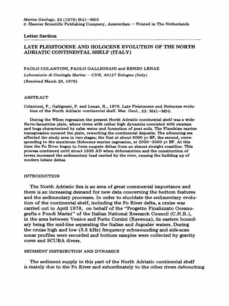 Late Pleistocene and Holocene Evolution of The North Adriatic - 1979 ...
