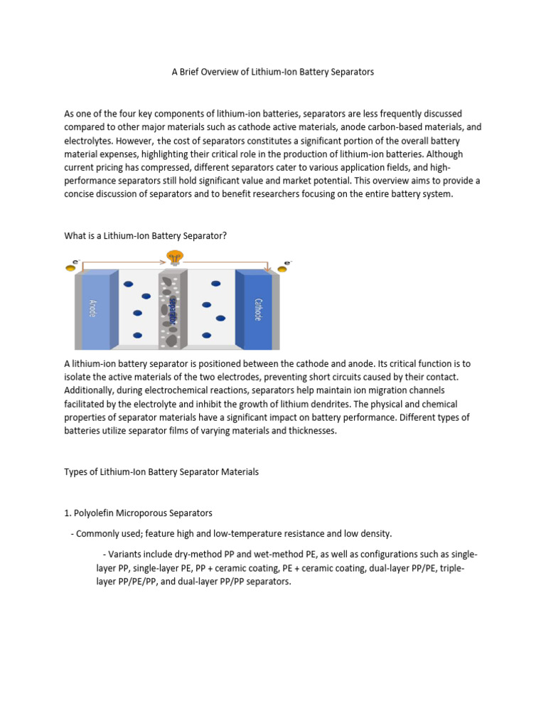 Brief Overview of LiB Separator | PDF | Lithium Ion Battery | Electricity
