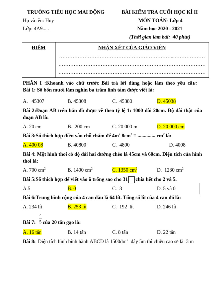 De Thi Hoc Ki 2 | PDF