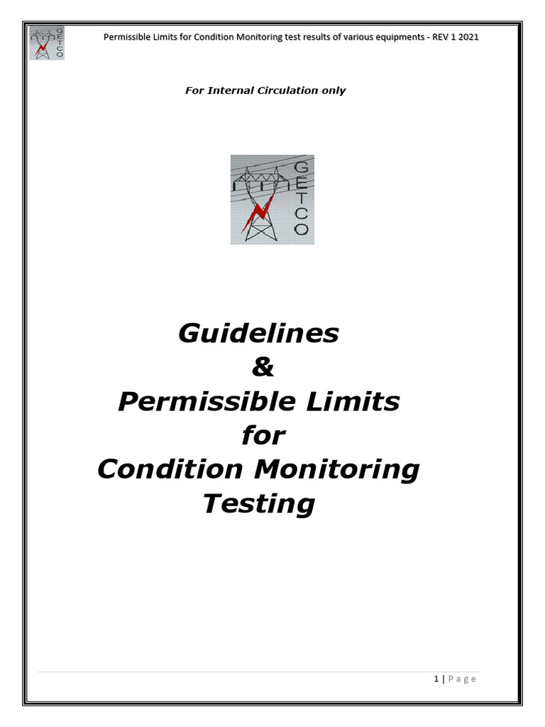 Condition Monitoring Limits for Equipment | PDF | Transformer | Voltage