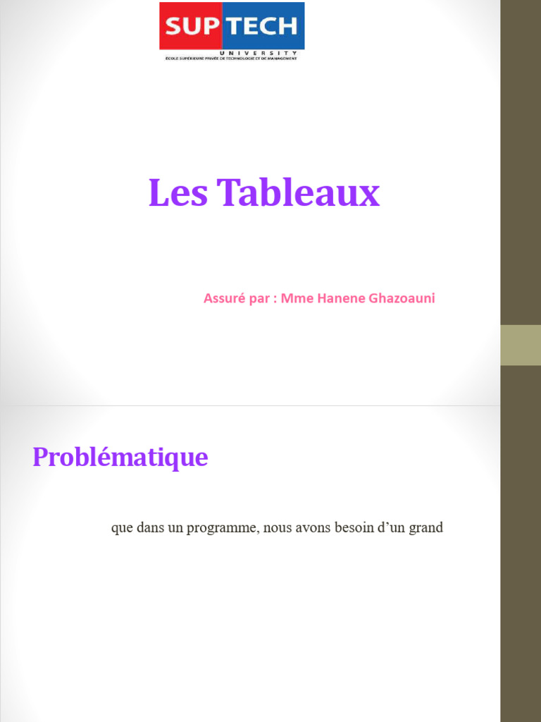 Introduction aux Tableaux en Programmation | PDF | Variable ...
