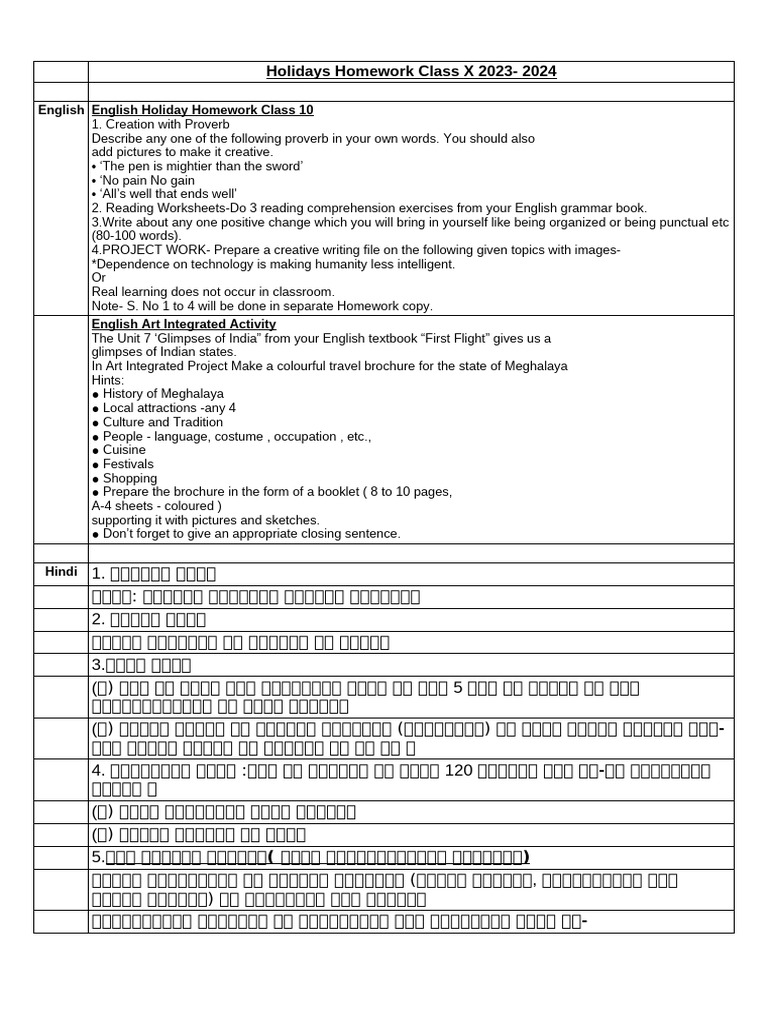 Holiday Homework 23-24 | PDF | Area | Chemical Reactions